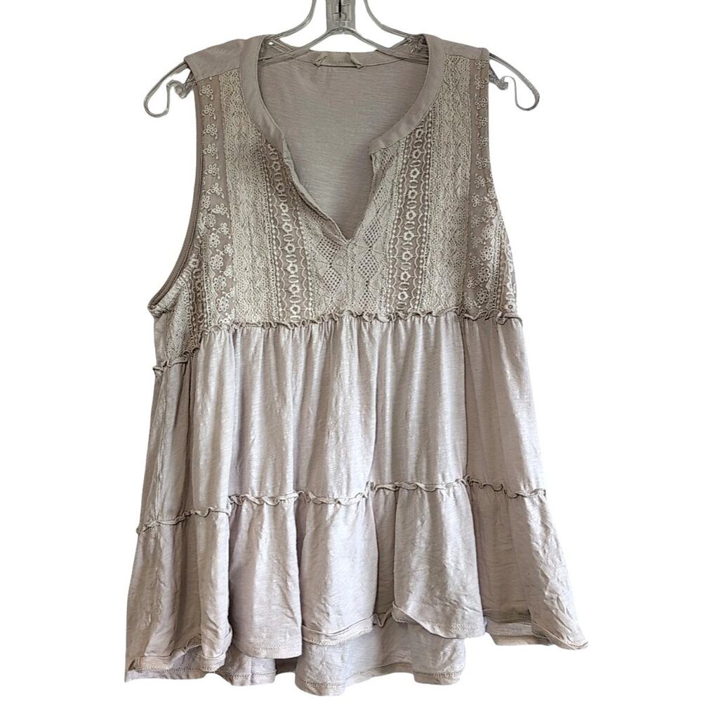 Lucky Brand Tiered Tunic Tank Top Size Medium Boho Babydoll Tank Festival Casual